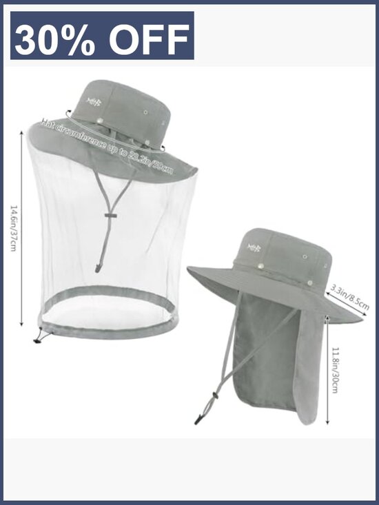 UPF 50+ Sun Hat with Mosquito Net and Neck Flap for Fishing Hiking